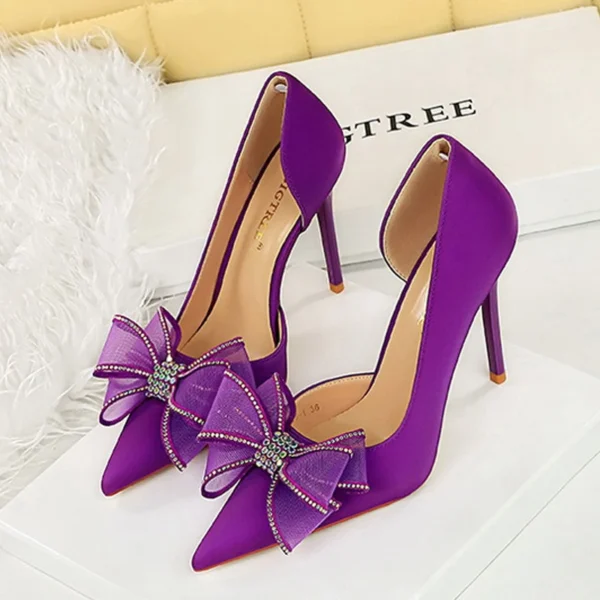BIGTREE Elegant Crystal Flower Pointed Toe Pumps – Hollow High Heels for Weddings & Parties - Image 5