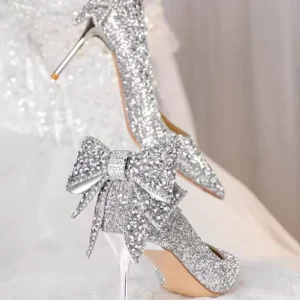Schuhe für Frau 2024 Stilito Silber Frauen Sommer Schuhe Hochzeit Braut Schuh Strass spitzen Zehen Super High Heel Diamant 39