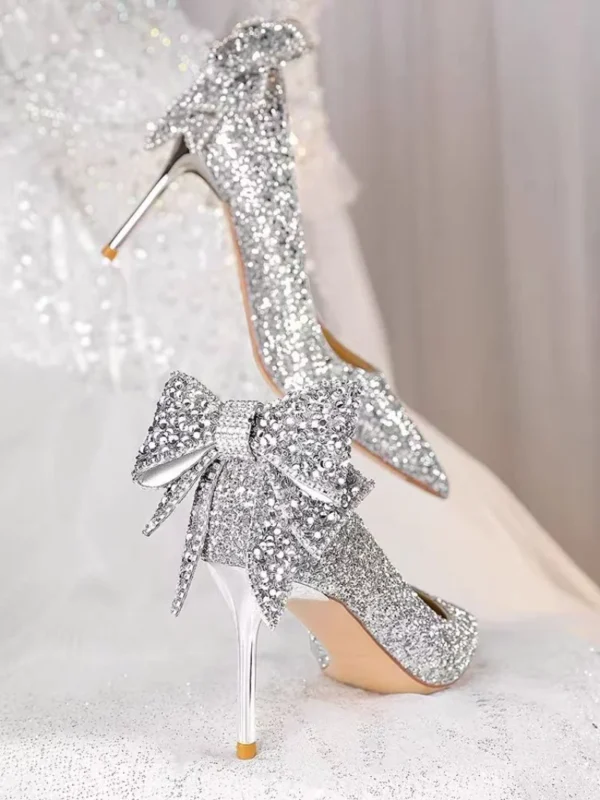 Schuhe für Frau 2024 Stilito Silber Frauen Sommer Schuhe Hochzeit Braut Schuh Strass spitzen Zehen Super High Heel Diamant 39