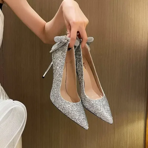 Schuhe für Frau 2024 Stilito Silber Frauen Sommer Schuhe Hochzeit Braut Schuh Strass spitzen Zehen Super High Heel Diamant 39 - Image 5