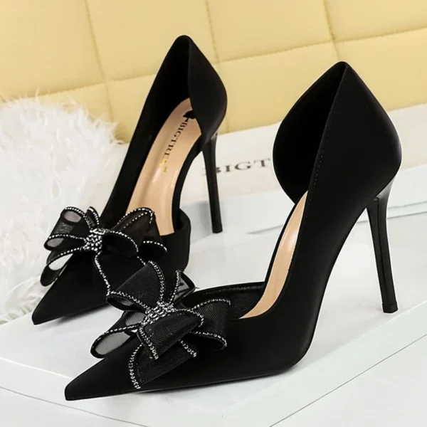 BIGTREE Elegant Crystal Flower Pointed Toe Pumps – Hollow High Heels for Weddings & Parties - Image 2