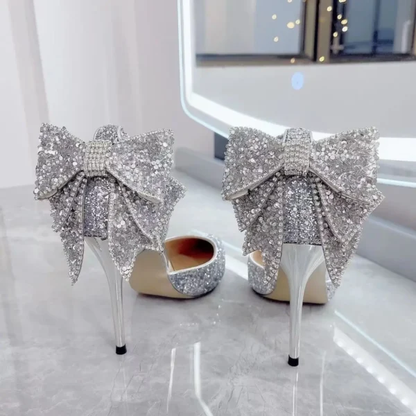 Schuhe für Frau 2024 Stilito Silber Frauen Sommer Schuhe Hochzeit Braut Schuh Strass spitzen Zehen Super High Heel Diamant 39 - Image 3