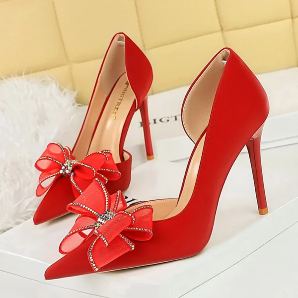 BIGTREE Elegant Crystal Flower Pointed Toe Pumps – Hollow High Heels for Weddings & Parties - Image 4