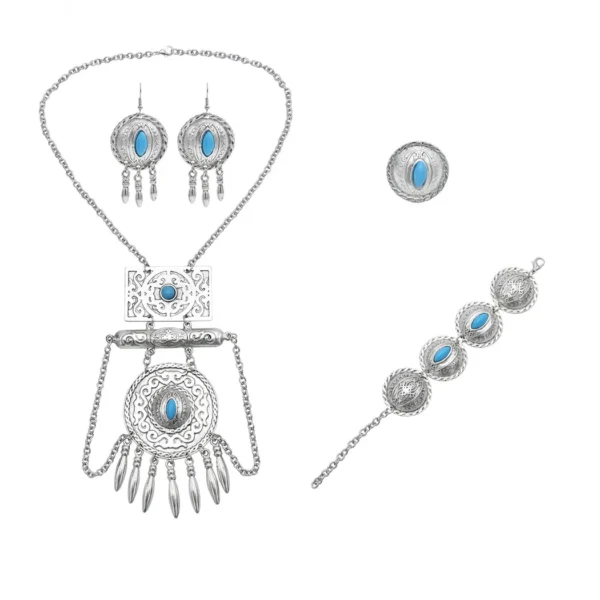 Traditional Ethnic Jewelry Set with Crystals, Coins & Tassels – Perfect for Turkish, Afghan & Indian Fashion - Image 8