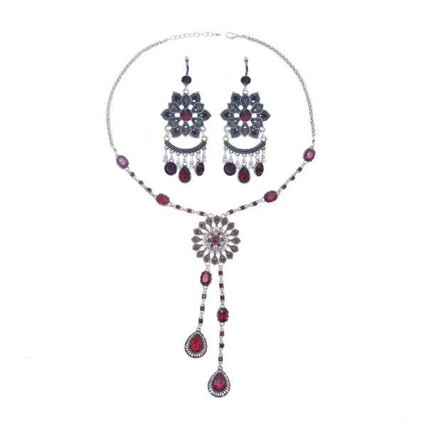 Traditional Ethnic Jewelry Set with Crystals, Coins & Tassels – Perfect for Turkish, Afghan & Indian Fashion - Image 4