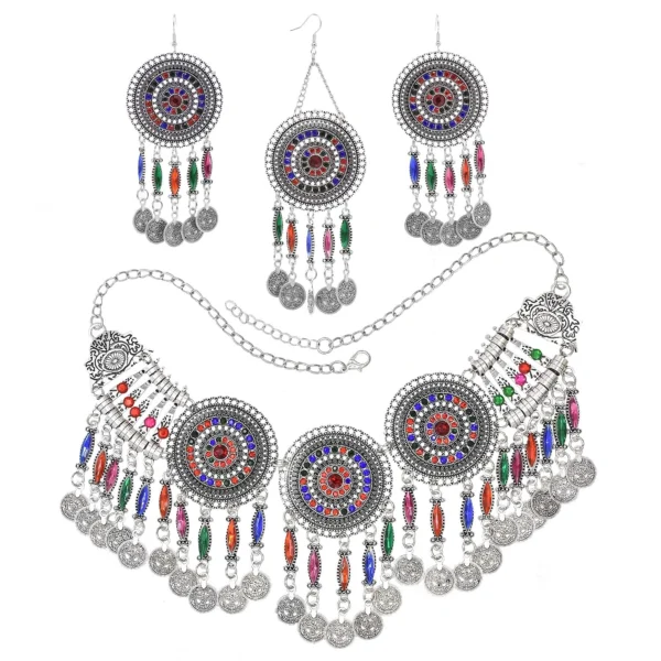 Traditional Ethnic Jewelry Set with Crystals, Coins & Tassels – Perfect for Turkish, Afghan & Indian Fashion - Image 11