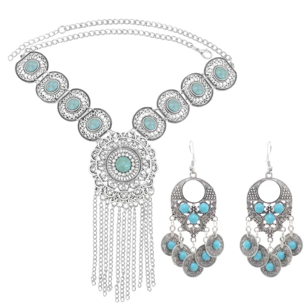 Traditional Ethnic Jewelry Set with Crystals, Coins & Tassels – Perfect for Turkish, Afghan & Indian Fashion - Image 5