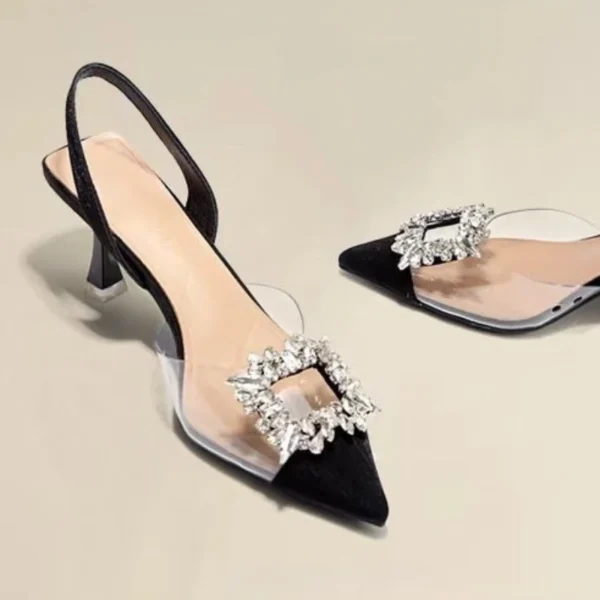 Spring and Autumn Fashion – New Sexy Banquet Comfortable Crystal Transparent Solid Color Pointed Toe Women's High Heels - Image 2