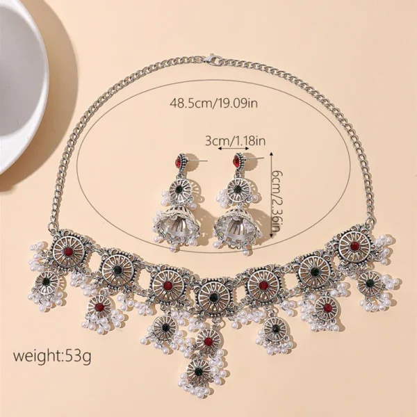 Vintage Schmuck für Frau Metall hohl Design Schmuck Sets simuliert Perle Quaste Halskette Ohrringe Set für Frauen Geschenk - Image 3