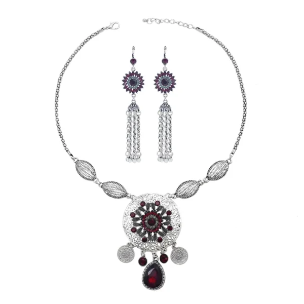 Traditional Ethnic Jewelry Set with Crystals, Coins & Tassels – Perfect for Turkish, Afghan & Indian Fashion - Image 6