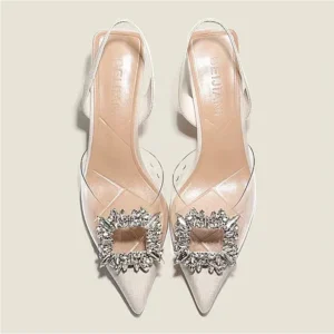 Spring and Autumn Fashion – New Sexy Banquet Comfortable Crystal Transparent Solid Color Pointed Toe Women's High Heels