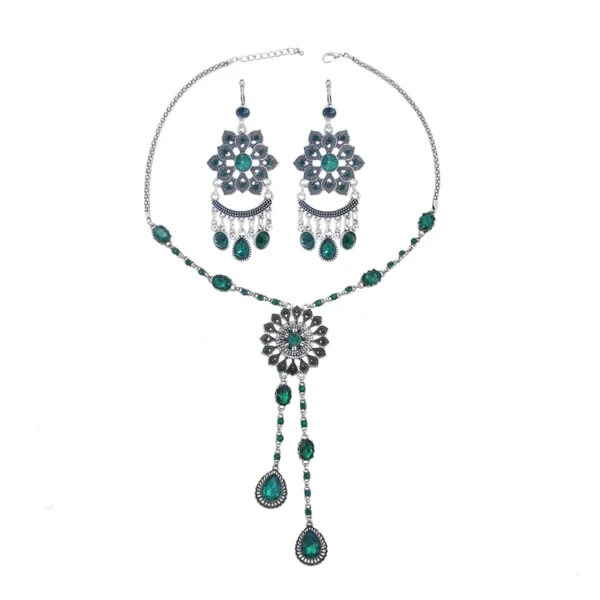Traditional Ethnic Jewelry Set with Crystals, Coins & Tassels – Perfect for Turkish, Afghan & Indian Fashion - Image 7