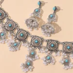 Vintage Schmuck für Frau Metall hohl Design Schmuck Sets simuliert Perle Quaste Halskette Ohrringe Set für Frauen Geschenk