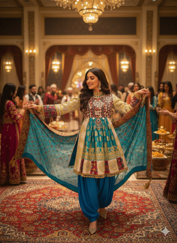 Timeless Grace: Blue & Gold Afghani Ensemble