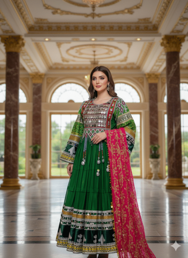 Handcrafted Afghani Gand– Green & Red Elegance