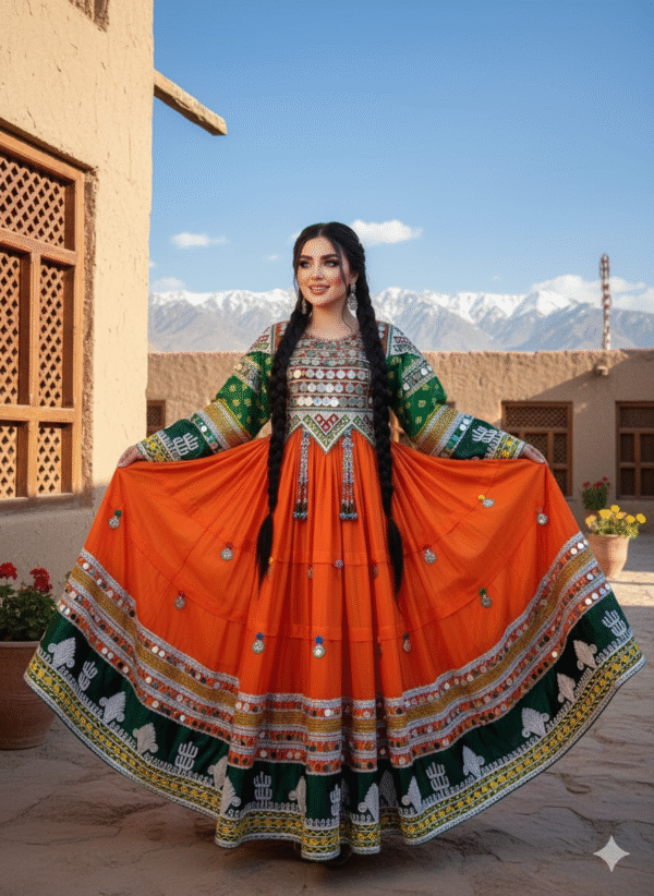 Orange & Green Gande Afghani – Celebration of Culture and Craft
