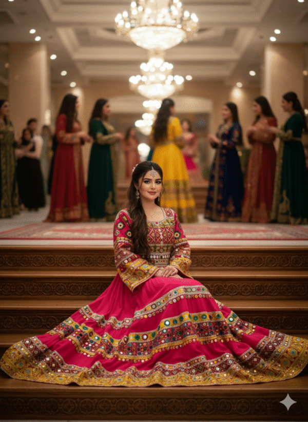 Luxury Red Afghani with Intricate Golden Zari Work