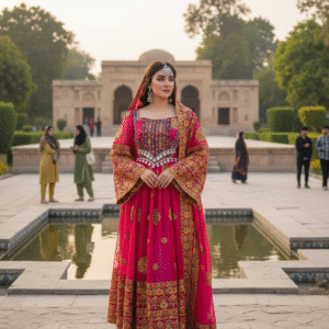 Pink Elegance: Handmade Afghan Gande with Golden Charm