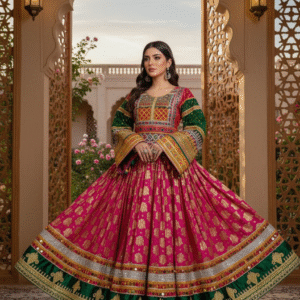 Blossoms of Heritage: Pink & Green Afghani Gand