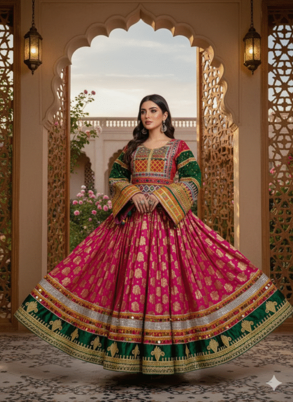 Blossoms of Heritage: Pink & Green Afghani Gand