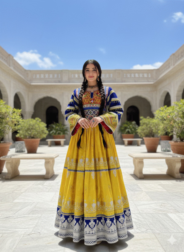 Festive Yellow  Afghani Dress – Artisan Made