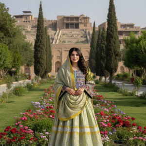 Light Green Banarasi Afghan Dress – A Celebration of Heritage & Elegance
