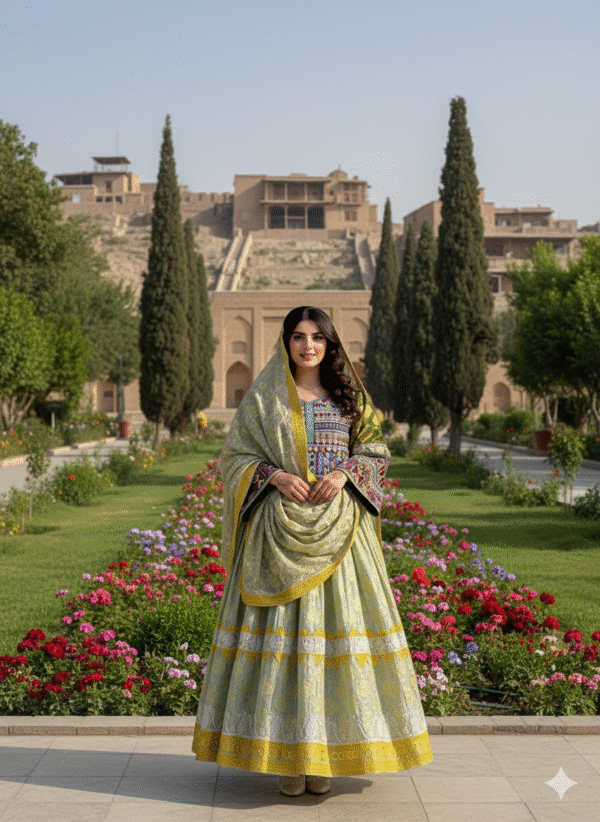 Light Green Banarasi Afghan Dress – A Celebration of Heritage & Elegance