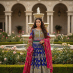 Luxury Blue Banarasi Afghani Dress – Timeless Craft