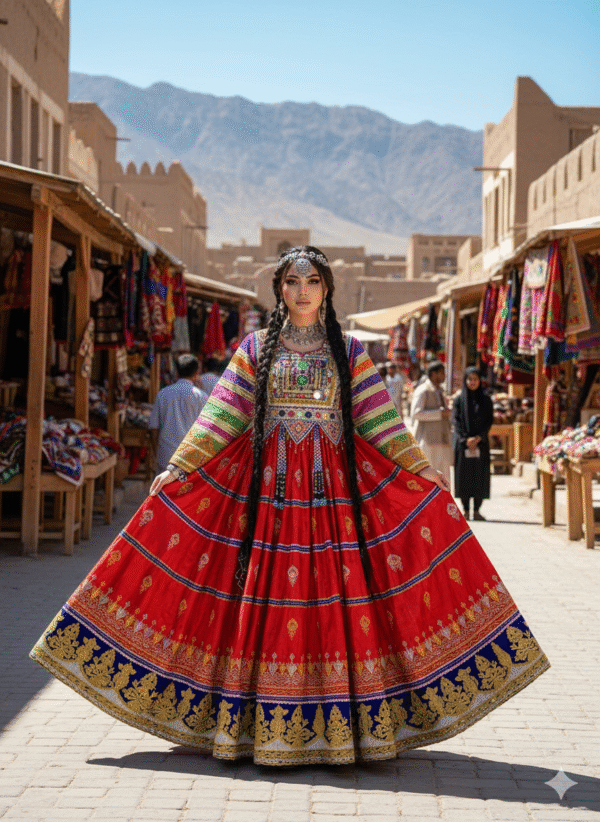 Luxurious Red Gand-e Afghani Dress – Perfect for Weddings & Parties