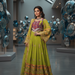 Emerald Grace: Handcrafted Light Green Afghani Gand with Golden Zari