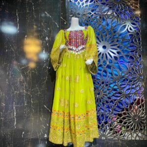 Emerald Grace: Handcrafted Light Green Afghani Gand with Golden Zari